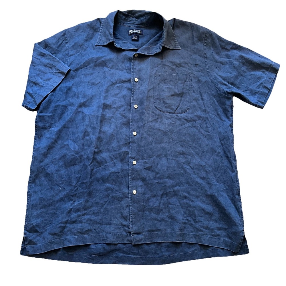 Lands End Mens Casual Button Down‎ Shirt Size 16-16 1/2 Blue Short Sleeve